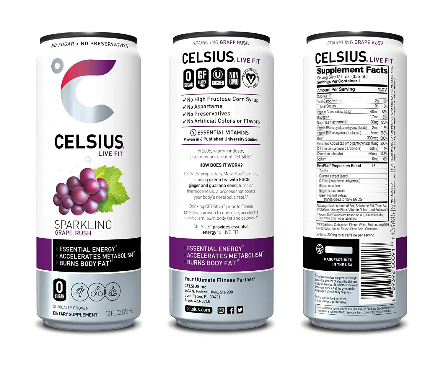 CELSIUS Essential Energy Drink , Sparkling Grape Rush , 12 Fl Oz (Pack of 24)