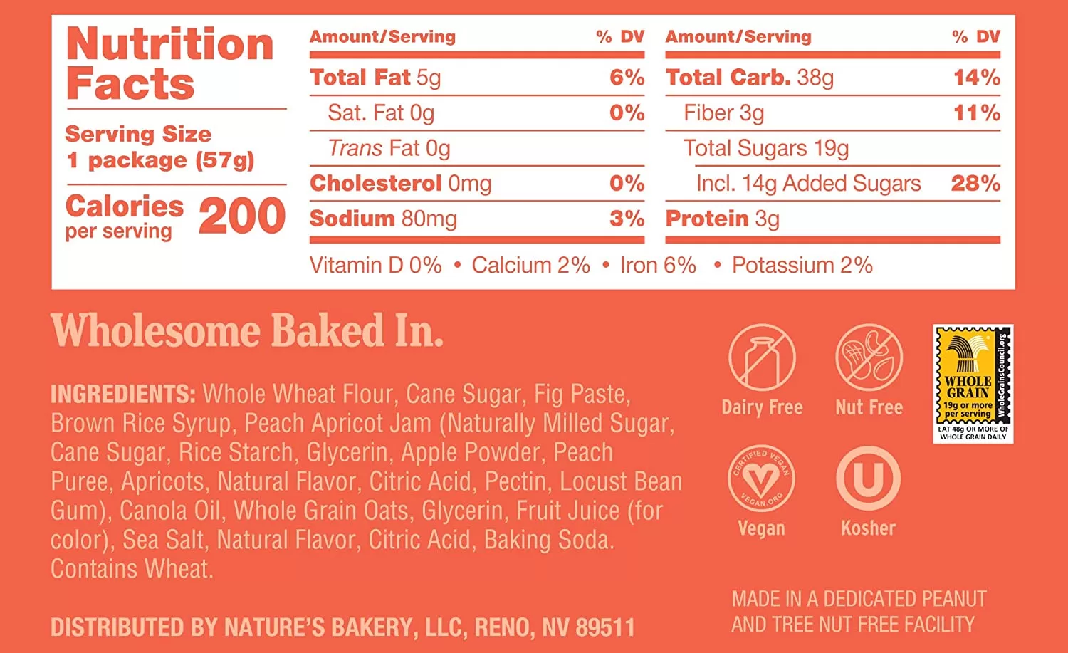 Nature’s Bakery Whole Wheat Fig Bars, Peach Apricot, Real Fruit, Vegan, Non-GMO, Snack bar, 6 boxes with 6 twin packs (36 twin packs)