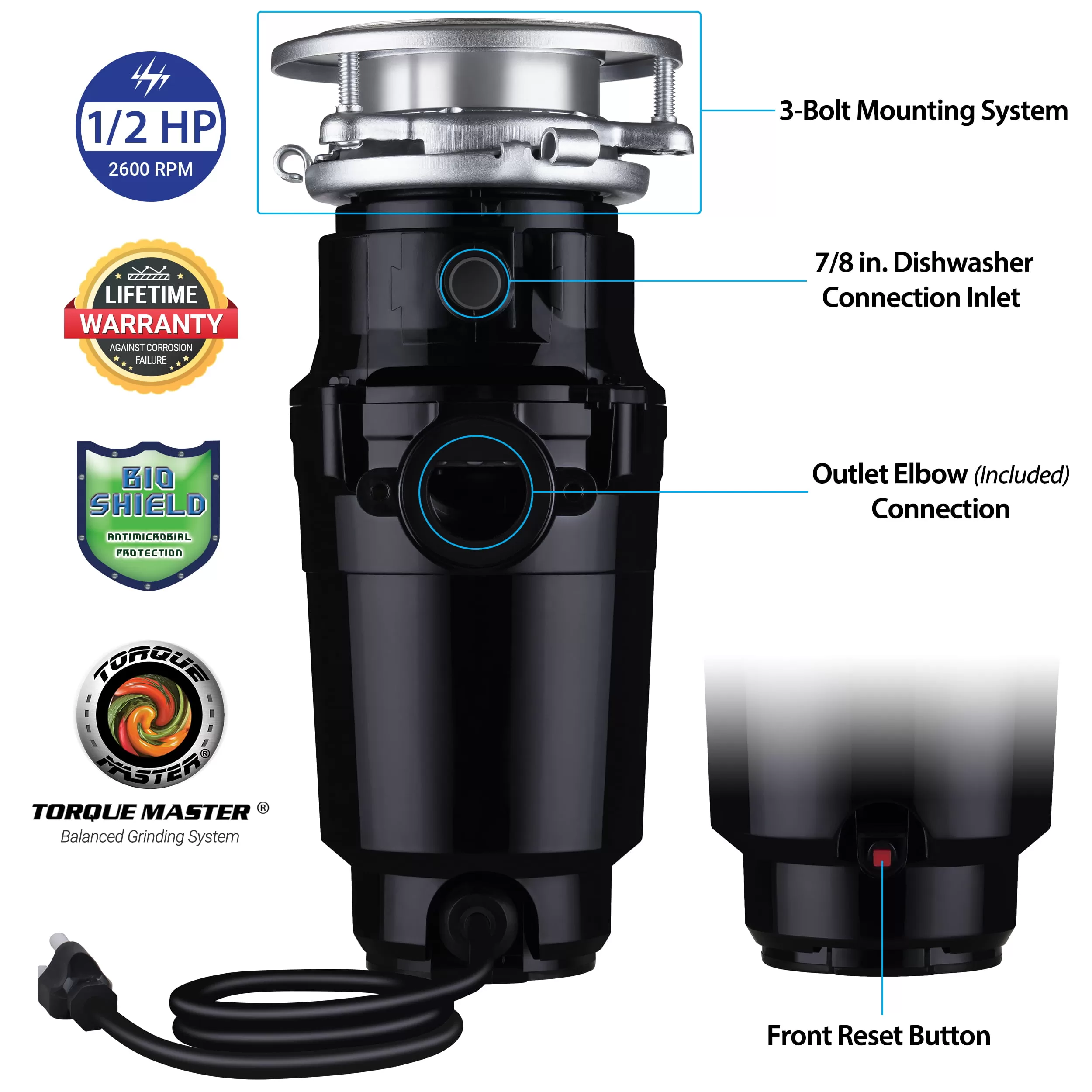 Wastemaid 1/2 HP Economy Garbage Disposal 10-US-WM-058-3B