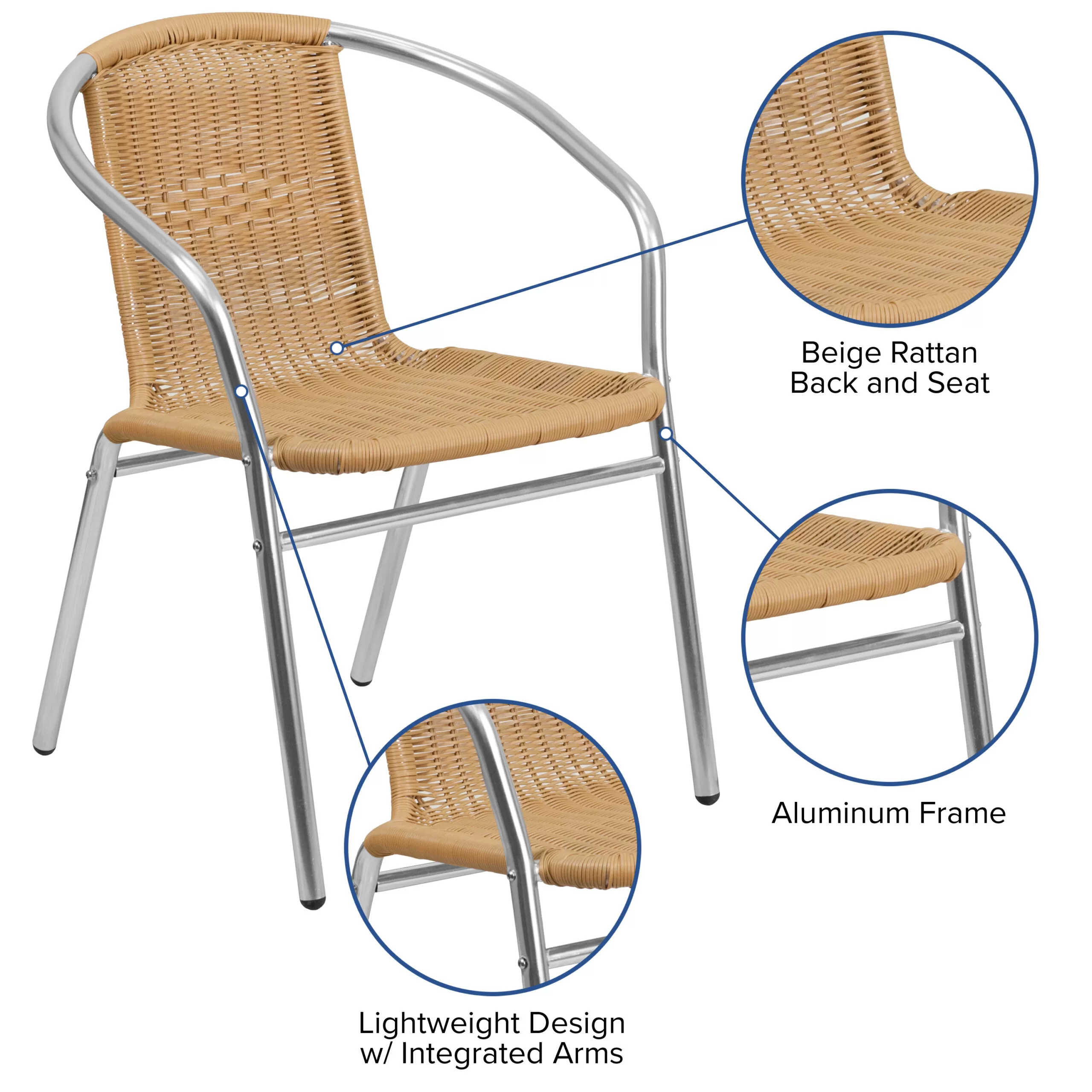 Flash Furniture Commercial Aluminum and Beige Rattan Indoor-Outdoor Restaurant Stack Chair