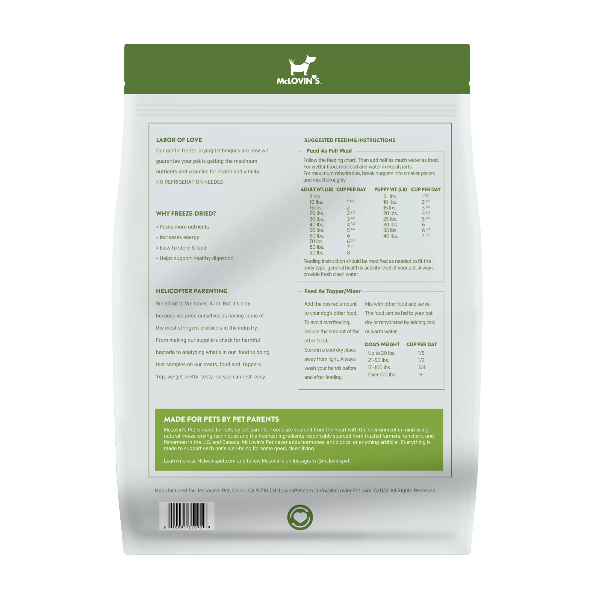McLovin's Pet Freeze Dried Butcher's Recipe Dog Meals, 48 oz.