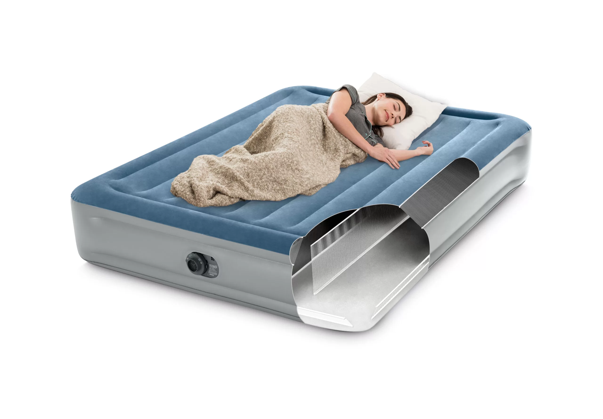 Intex 15" Essential Rest Dura-Beam Airbed Mattress with Internal Pump Included - Queen