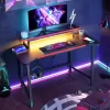 Bestier 50.3" Gaming Desk Computer Office Table with LED Lights & Monitor Stand, Carbon Fiber