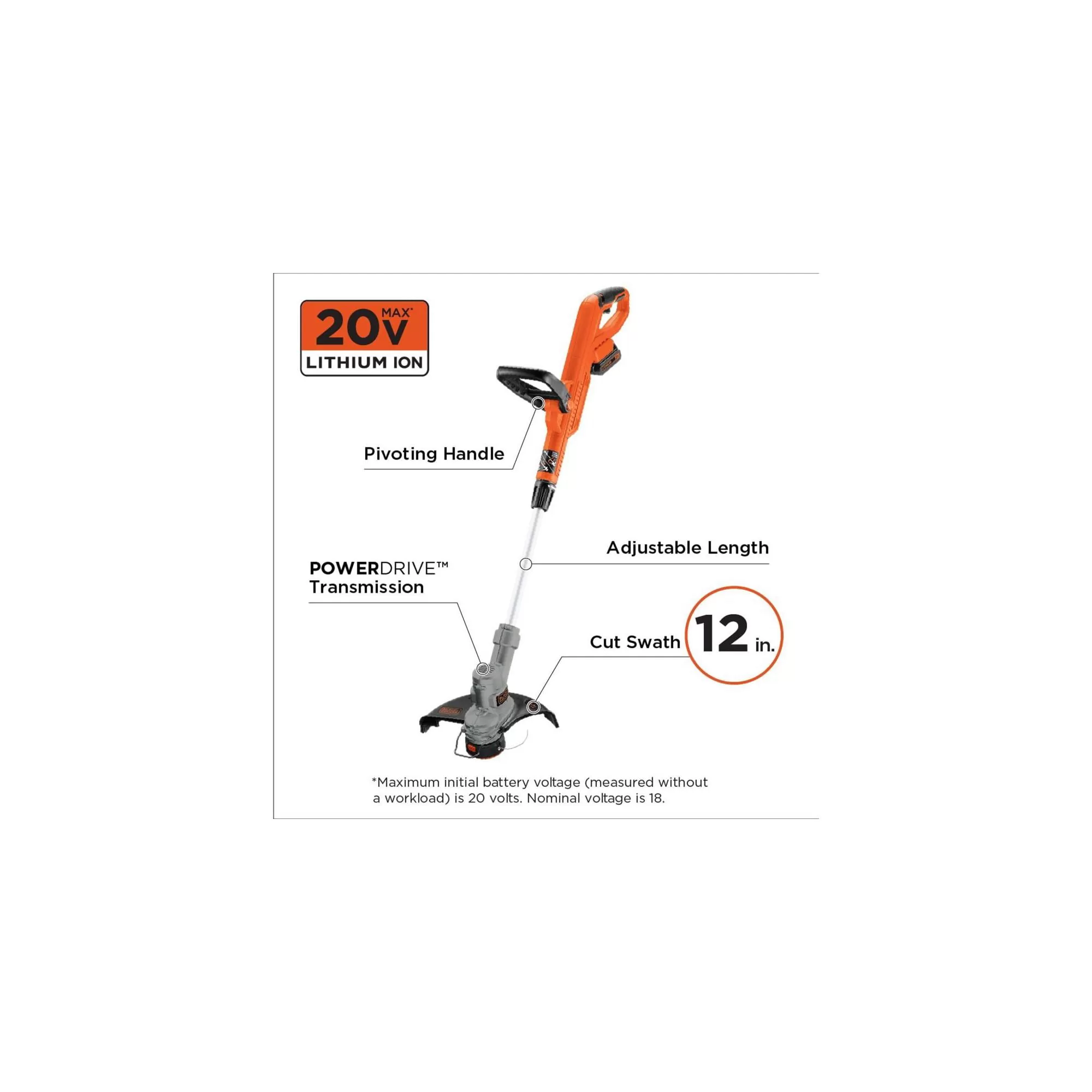 BLACK+DECKER LST300 20V MAX Lithium 12 in. Trimmer/Edger