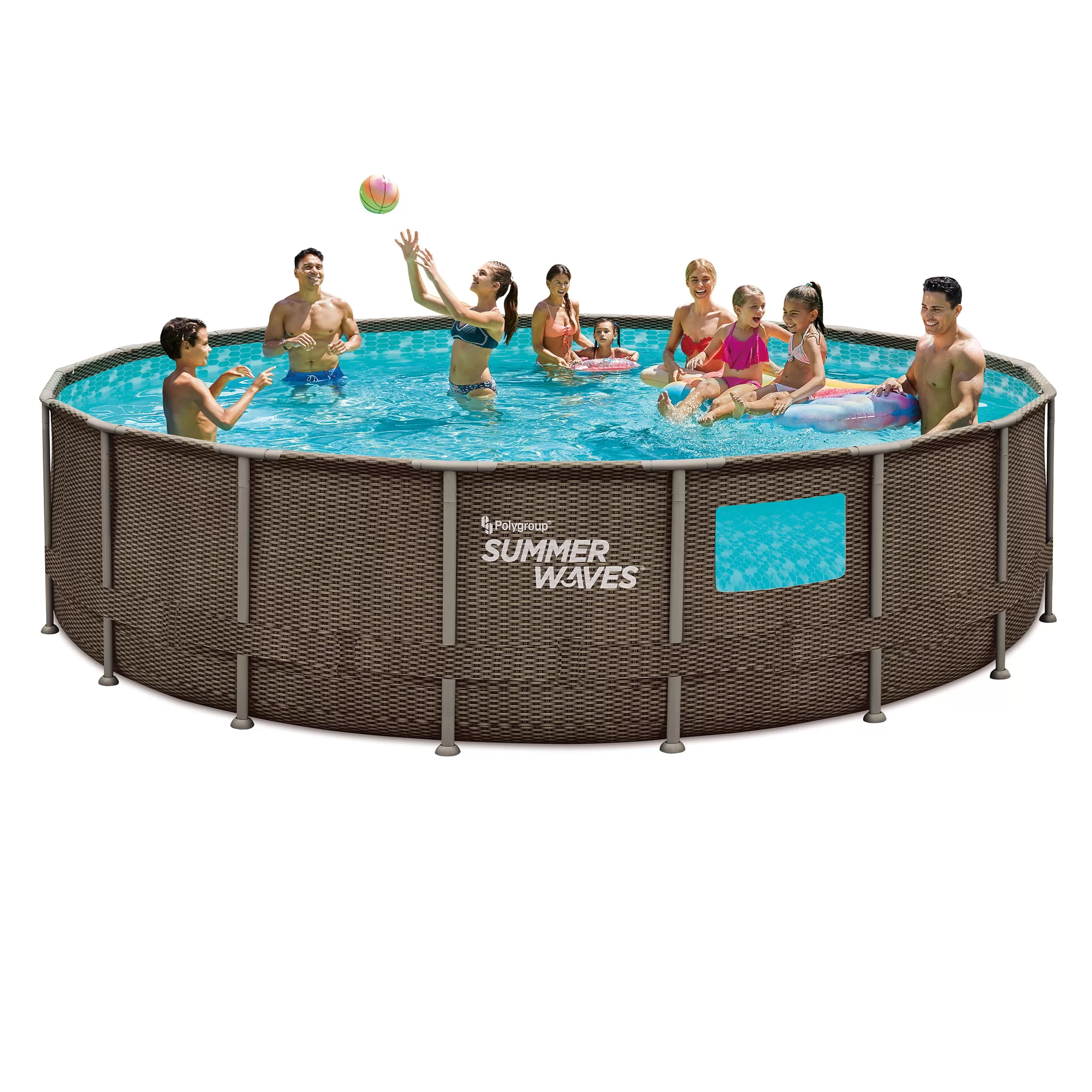 Summer Waves 18 ft Dark Double Rattan Crystal Vue Elite Frame Pool, Round, Ages 6+, Unisex