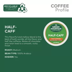 Green Mountain Coffee Roasters Half Caff, Single-Serve Keurig K-Cup Pods, Medium Roast Coffee, 72 Count
