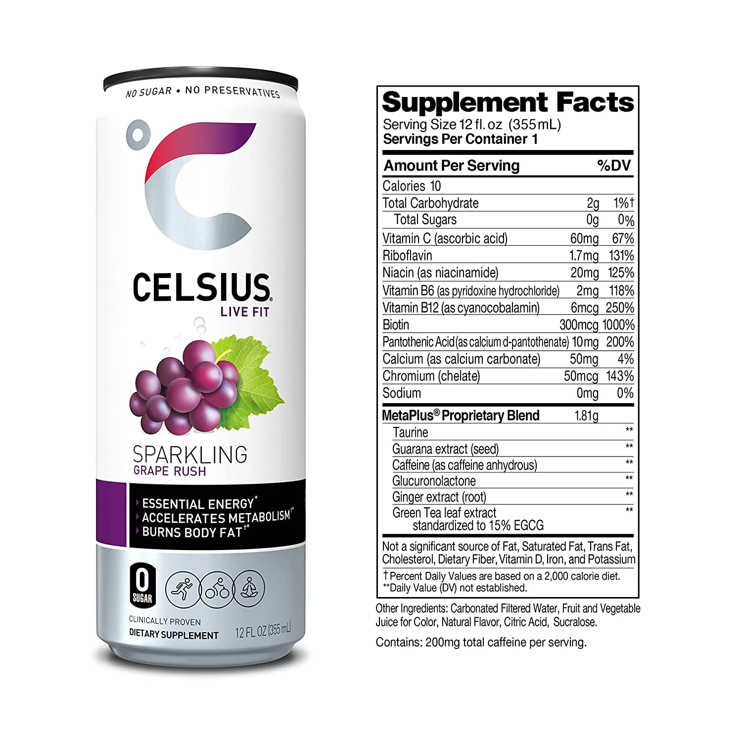 CELSIUS Essential Energy Drink , Sparkling Grape Rush , 12 Fl Oz (Pack of 24)