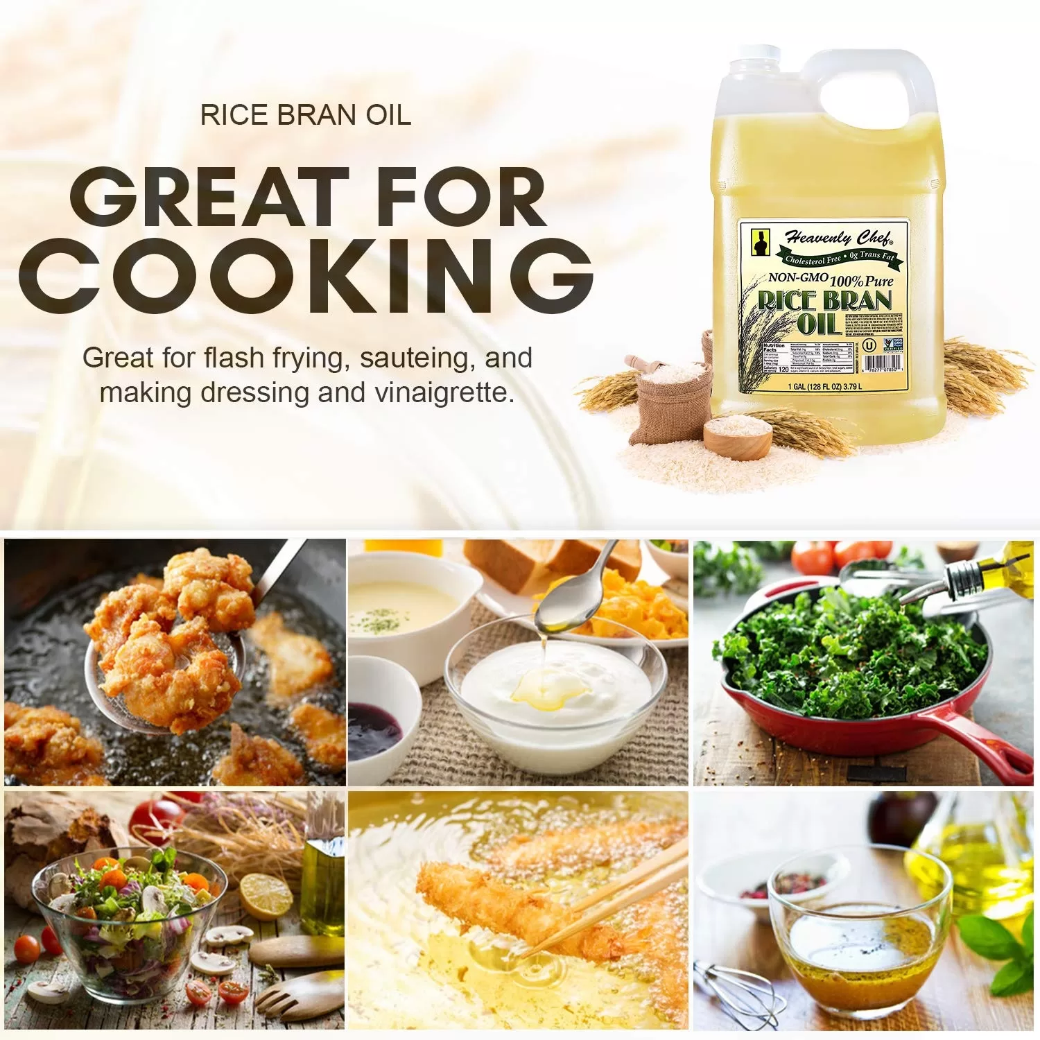 Heavenly Chef, Rice Bran Oil, Kosher, 100% Non-GMO Rice, 1 Gallon, 128 Ounces.