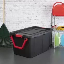 Sterilite 40 Gallon Wheeled Industrial Tote Plastic, Black, Set of 2