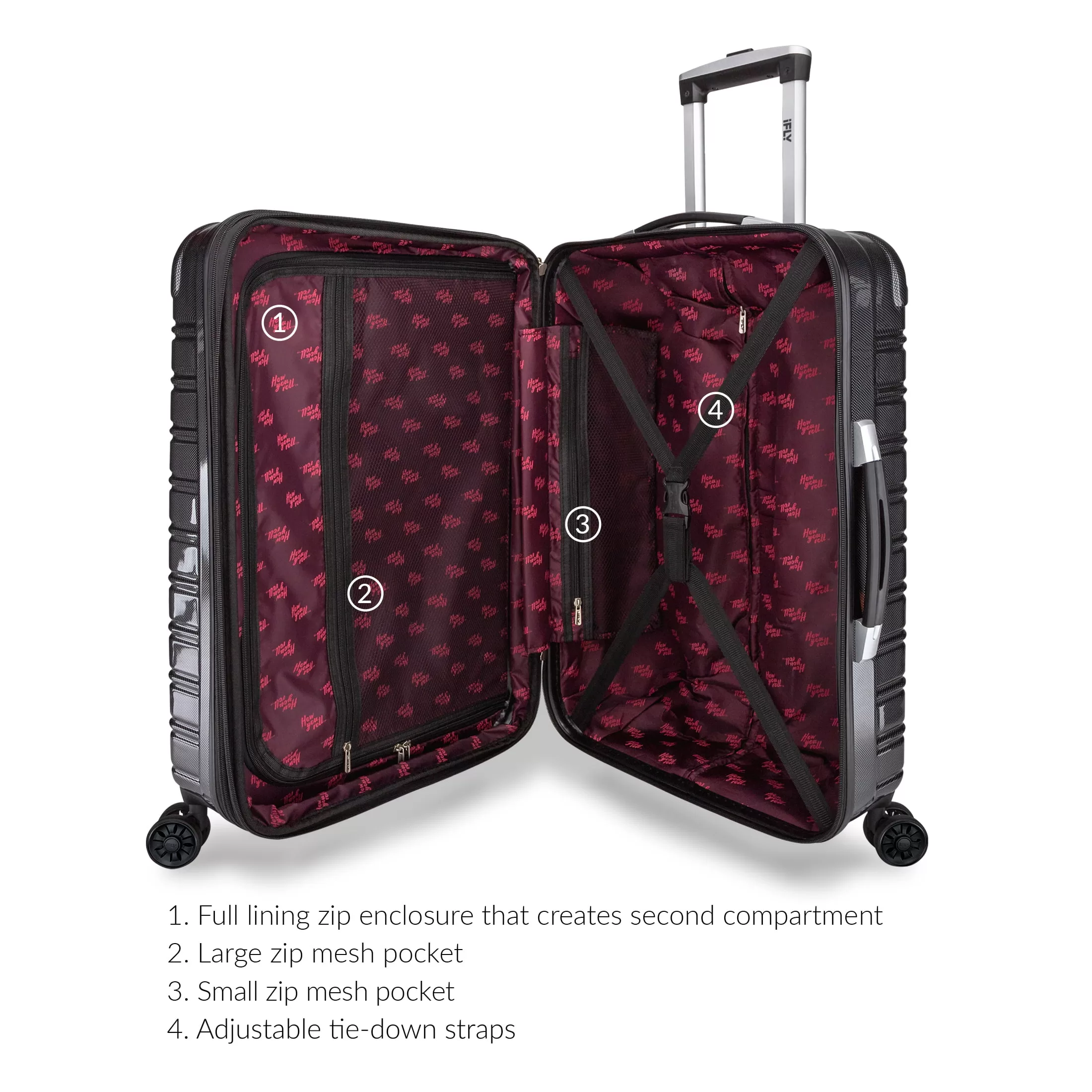 iFLY Hardside Fibertech Luggage 24" Checked Luggage, Black
