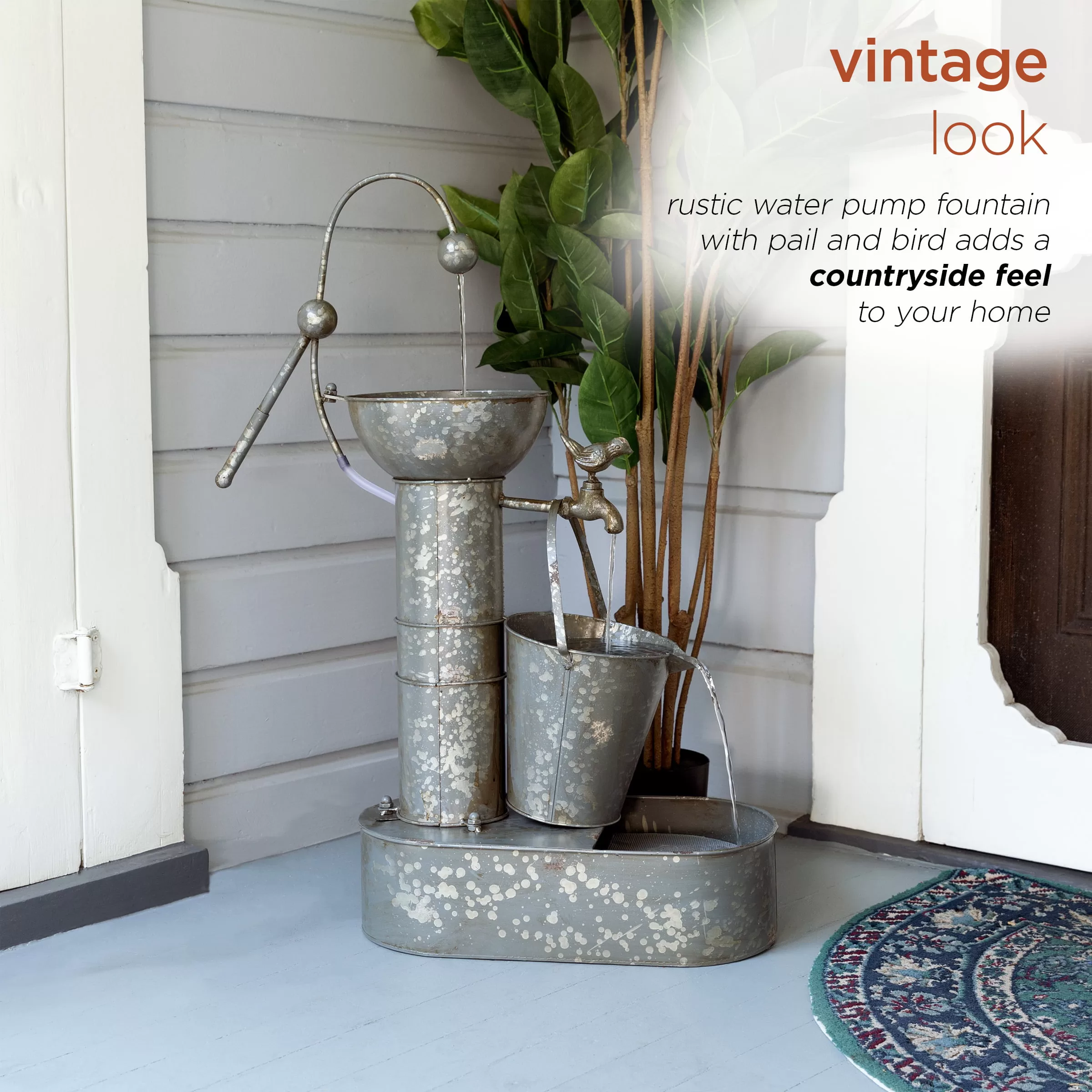 Alpine Corporation Rustic Metal Tiering Tin Water Fountain, 34 Inch Tall