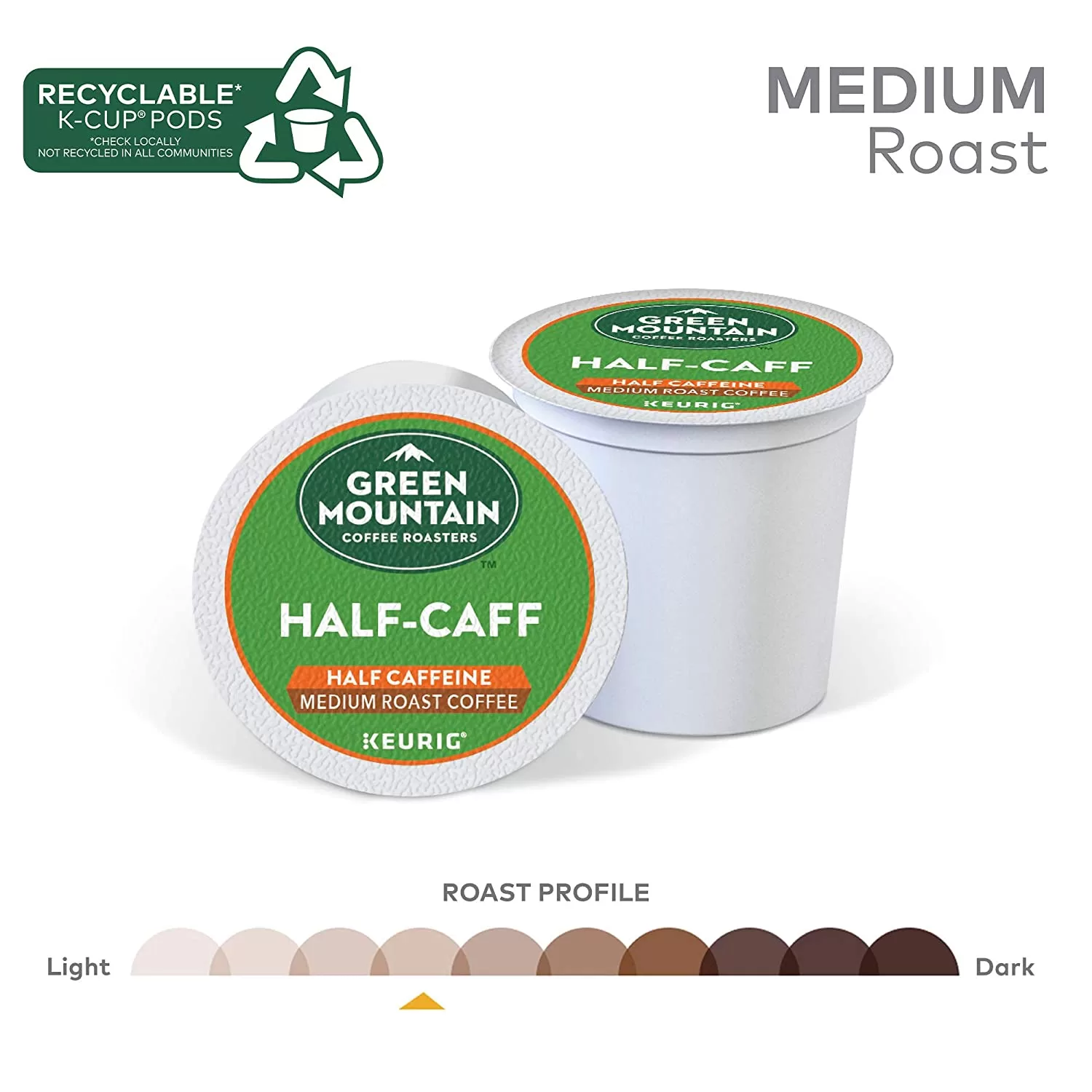Green Mountain Coffee Roasters Half Caff, Single-Serve Keurig K-Cup Pods, Medium Roast Coffee, 72 Count