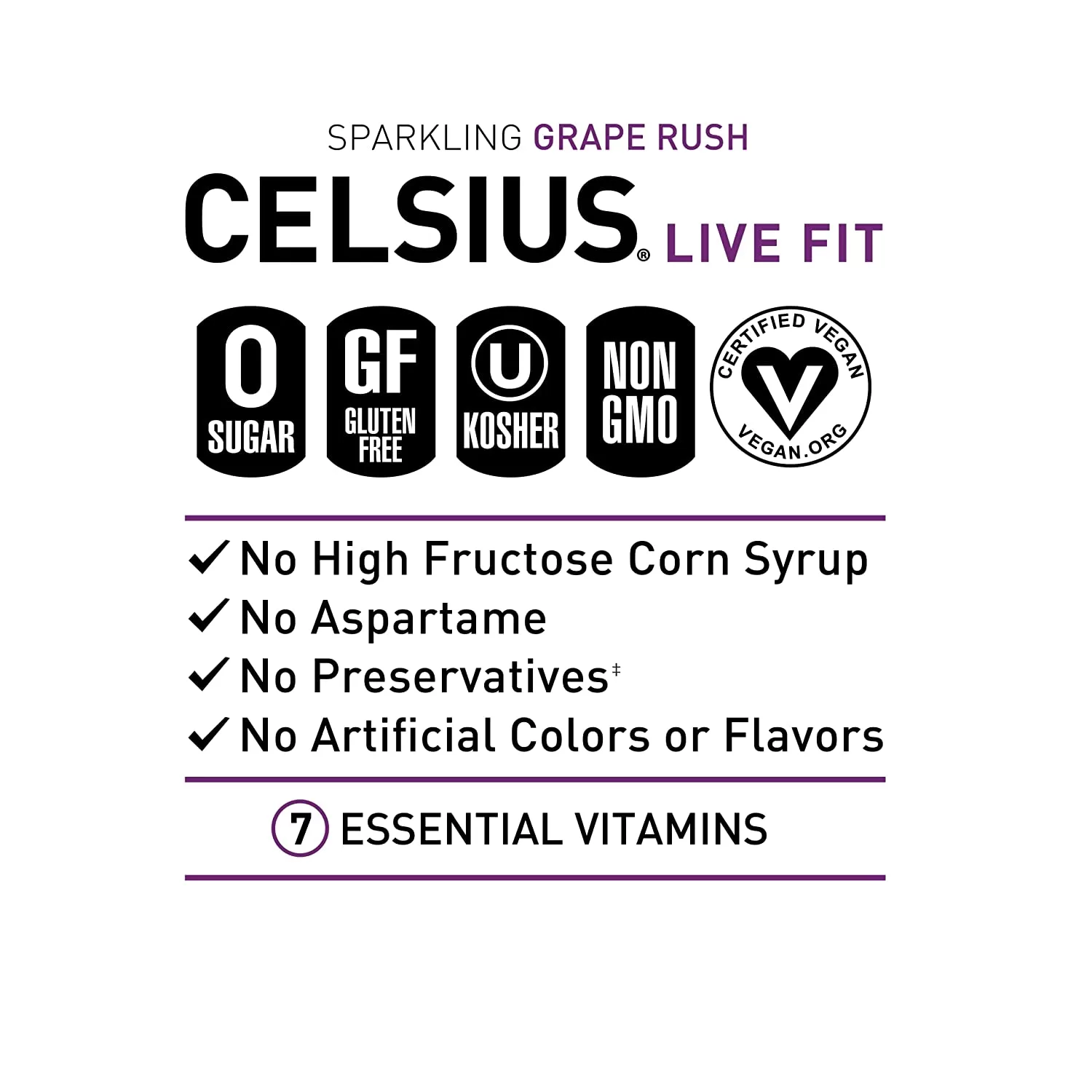 CELSIUS Essential Energy Drink , Sparkling Grape Rush , 12 Fl Oz (Pack of 24)