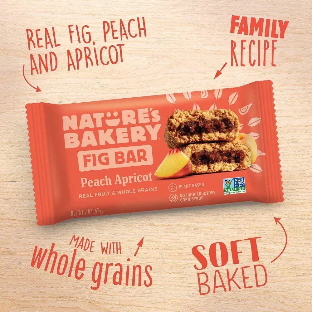 Nature’s Bakery Whole Wheat Fig Bars, Peach Apricot, Real Fruit, Vegan, Non-GMO, Snack bar, 6 boxes with 6 twin packs (36 twin packs)