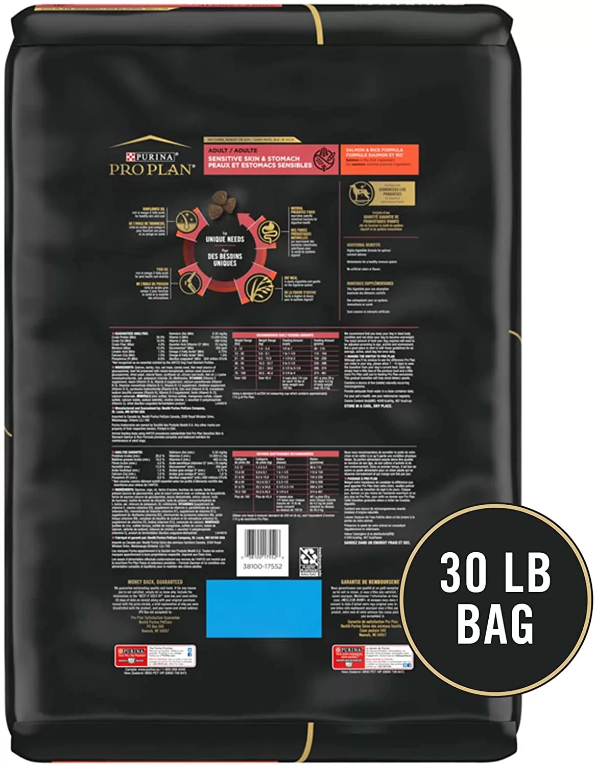Purina Pro Plan Dry Dog Food for Adult Dogs, High Protein, Sensitive Stomach, Salmon & Rice, 30 lb Bag