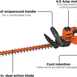 BLACK+DECKER Electric Hedge Trimmer, 22-Inch Blade, Corded (BEHT350FF) Orange