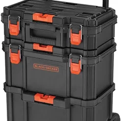 BLACK+DECKER BDST60500APB Stackable Storage System - 3 Piece Set (Small, Deep Toolbox, and Rolling Tote)