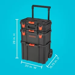 BLACK+DECKER BDST60500APB Stackable Storage System - 3 Piece Set (Small, Deep Toolbox, and Rolling Tote)