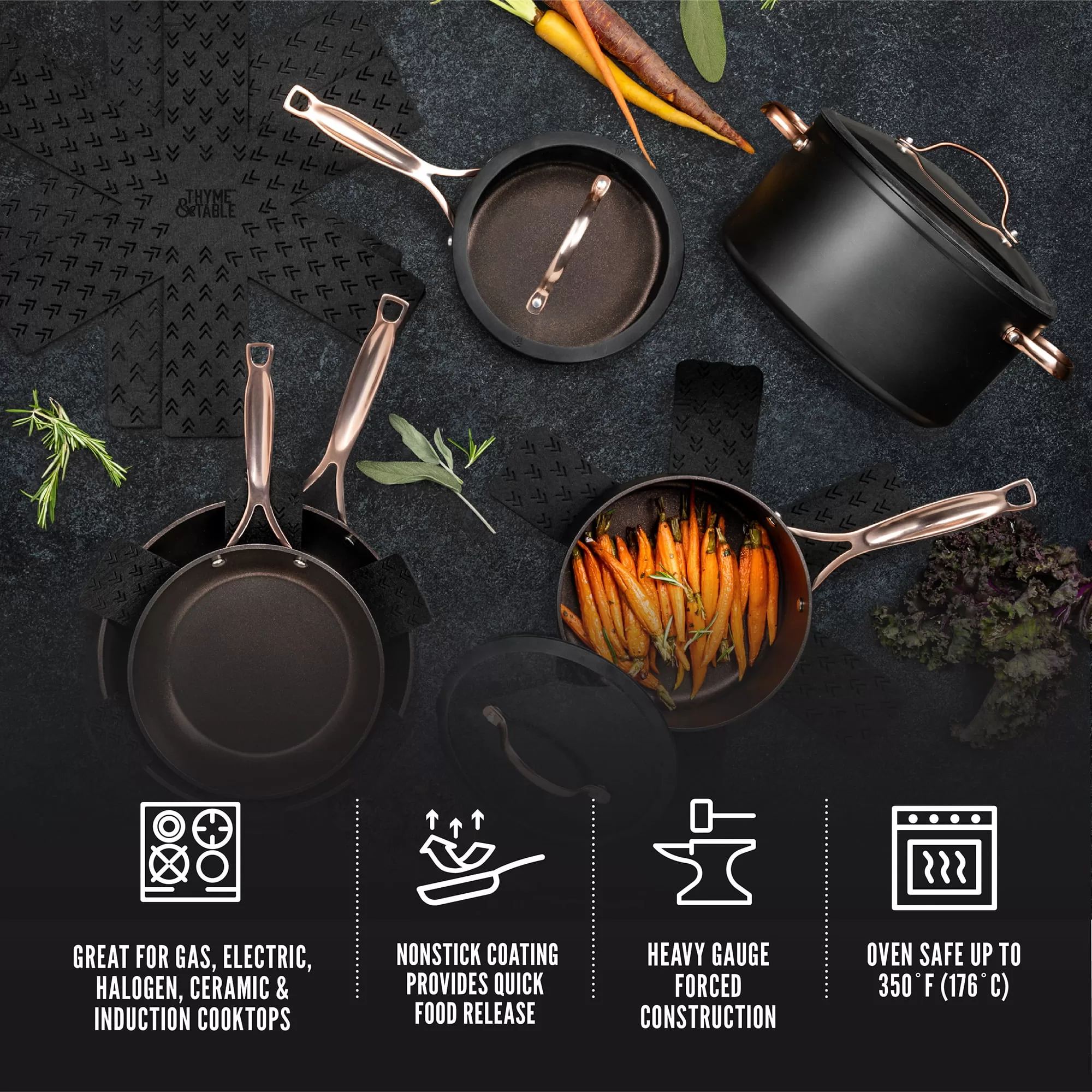Thyme & Table Non-Stick Pots and Pans 12-Piece Cookware Set, Rose Gold