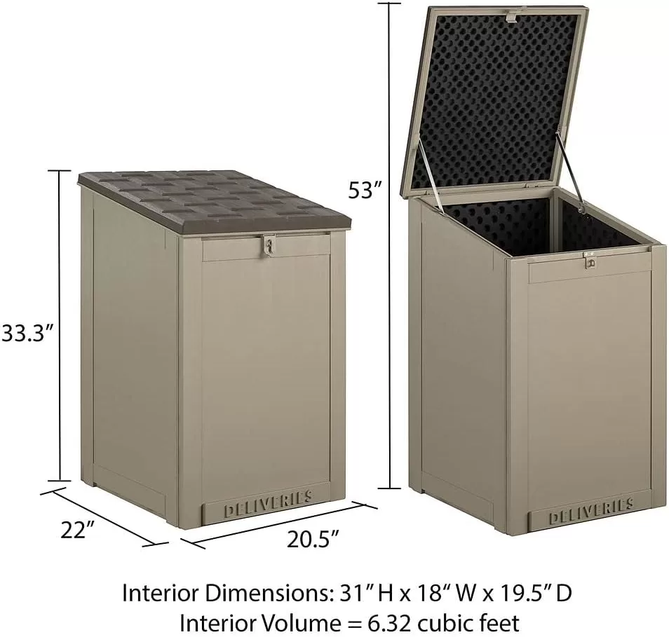 Cosco Outdoor LIving BoxGuard®, Large Lockable Package Delivery and Storage Box, 6.3 cubic feet, Tan