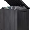 Keter City 30 Gallon Resin Deck Box for Patio Furniture, Pool Accessories, and Storage for Outdoor Toys, Grey