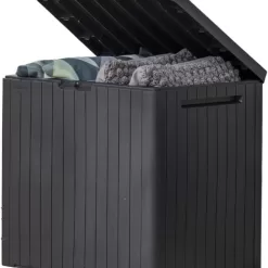 Keter City 30 Gallon Resin Deck Box for Patio Furniture, Pool Accessories, and Storage for Outdoor Toys, Grey