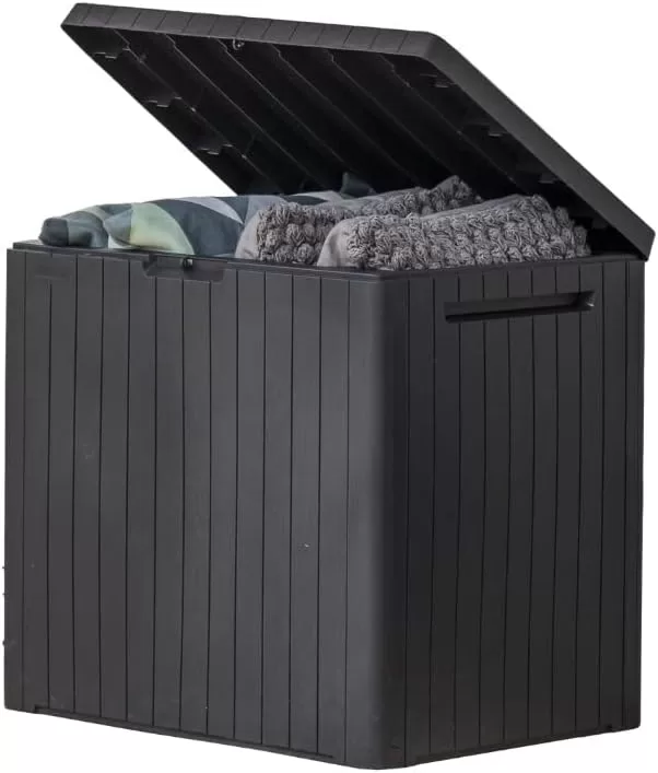 Keter City 30 Gallon Resin Deck Box for Patio Furniture, Pool Accessories, and Storage for Outdoor Toys, Grey