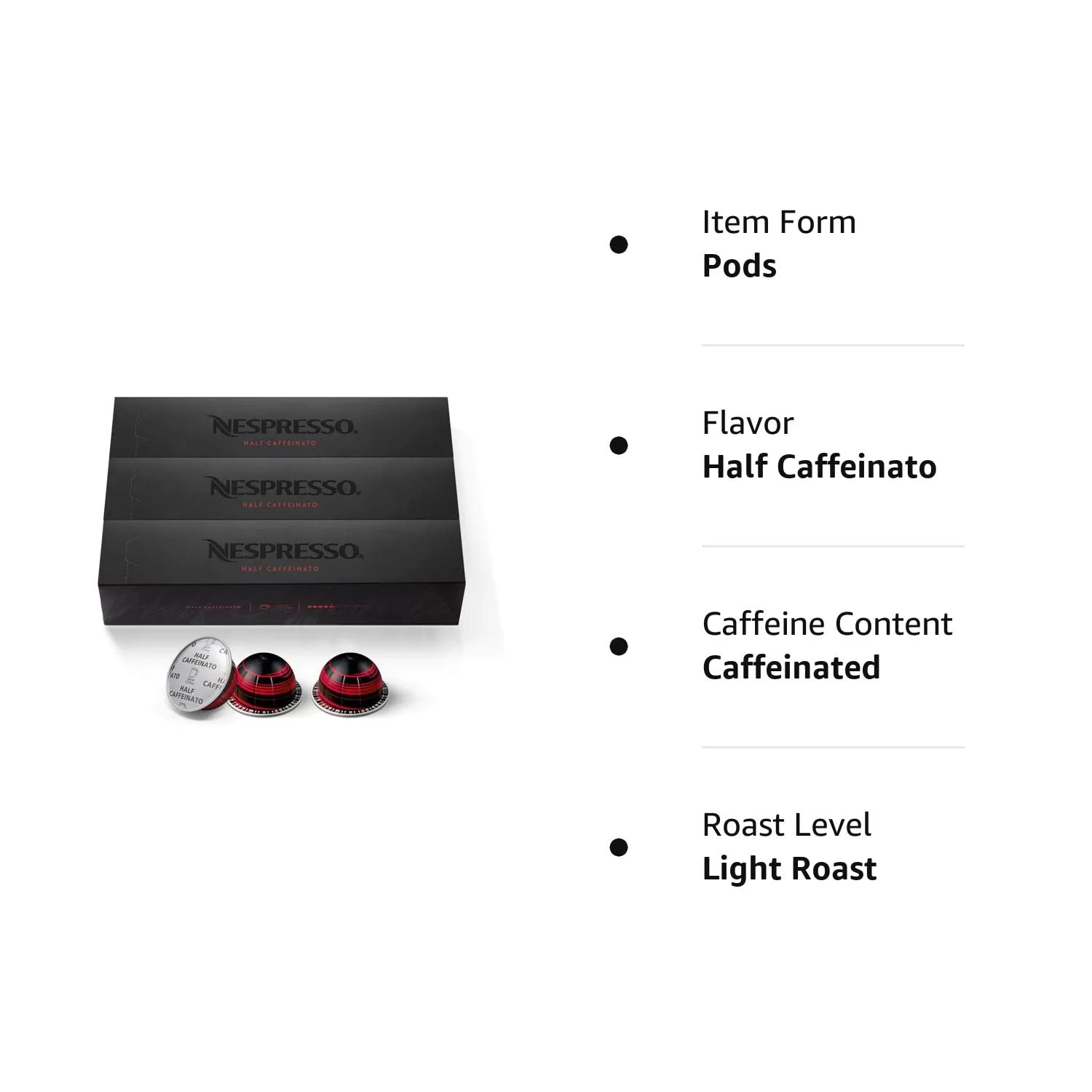 Nespresso Capsules VertuoLine, Half Caffeinato, Mild Roast Coffee, 10 Count (Pack of 3), Brews 7.8oz (VERTUOLINE ONLY)