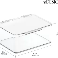 mDesign Plastic Playroom/Gaming Storage Organizer Box Containers, Hinged Lid for Shelves or Cubby, 8 Pack, Clear
