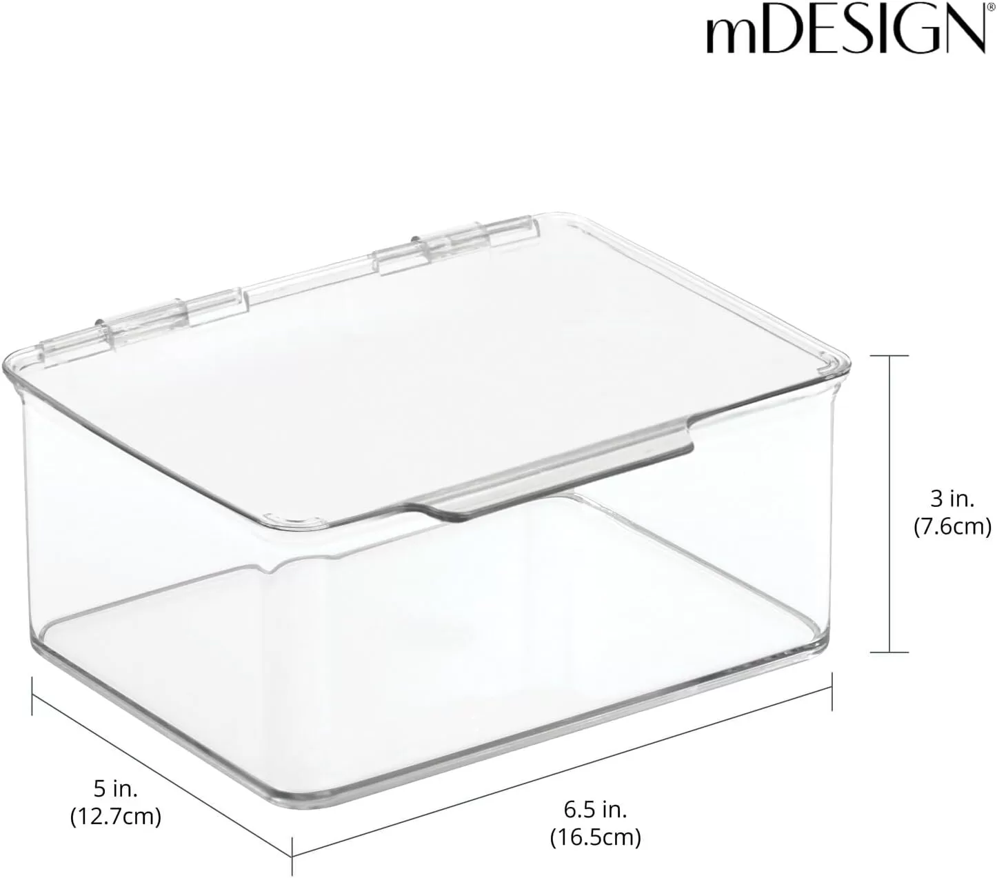 mDesign Plastic Playroom/Gaming Storage Organizer Box Containers, Hinged Lid for Shelves or Cubby, 8 Pack, Clear