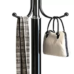 Kertnic Metal Coat Rack Stand with Natural Marble Base, Free Standing Hall Tree with 12 Hooks (Black)