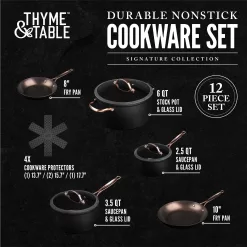 Thyme & Table Non-Stick Pots and Pans 12-Piece Cookware Set, Rose Gold