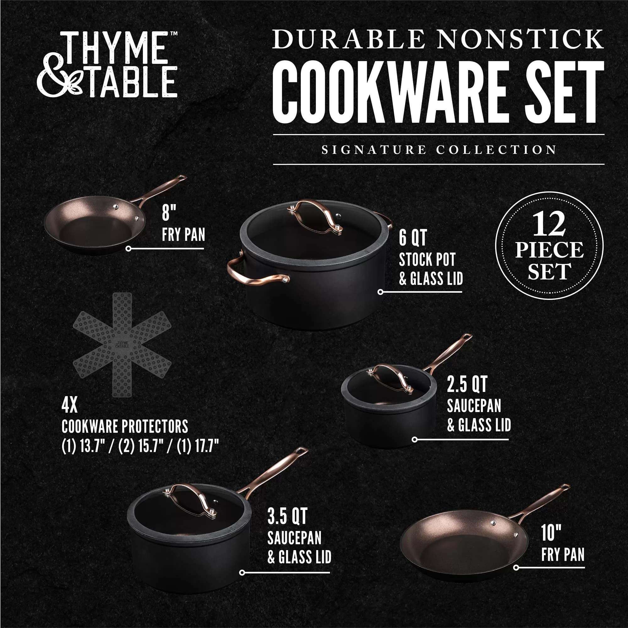 Thyme & Table Non-Stick Pots and Pans 12-Piece Cookware Set, Rose Gold