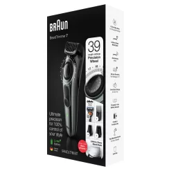 Braun Beard Trimmer BT7220, Hair Clipper for Men, 39 Length Settings, Black/Grey Metal