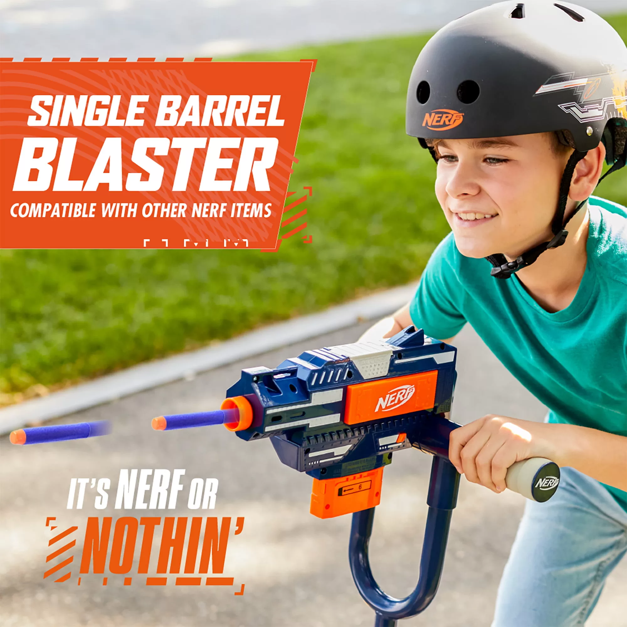 Nerf Blaster Scooter 2.0, Shoots Nerf Darts, 2 Wheels, Outdoor Fun, Boys and Girls Ages 8+