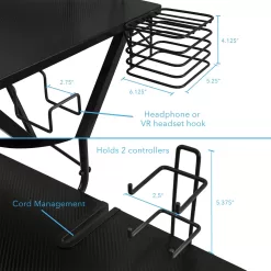 Alternative view of Atlantic Professional Gaming Desk Pro (Black or White), with Built-in Storage, Metal Accessory Holders and Cable Slots