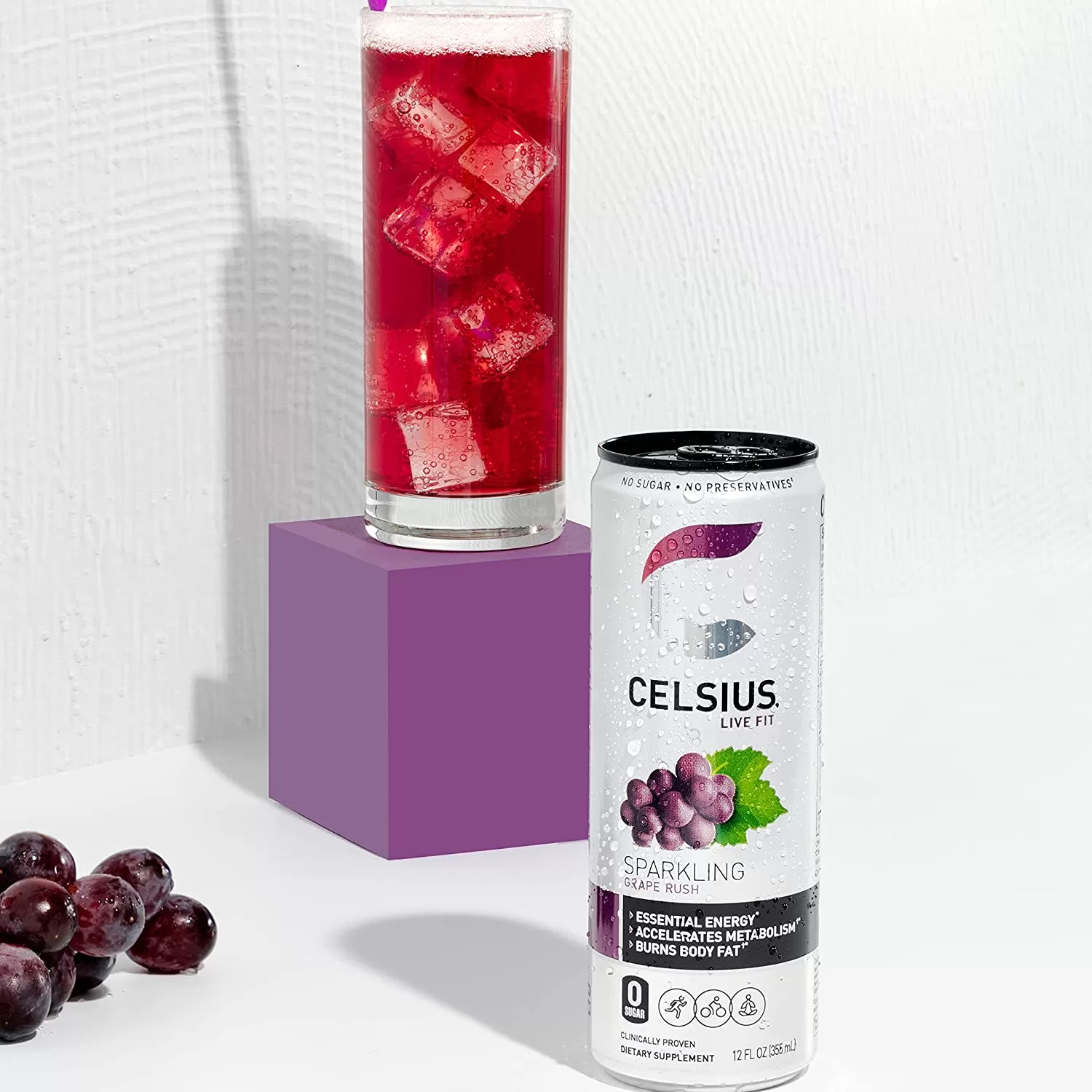 CELSIUS Essential Energy Drink , Sparkling Grape Rush , 12 Fl Oz (Pack of 24)