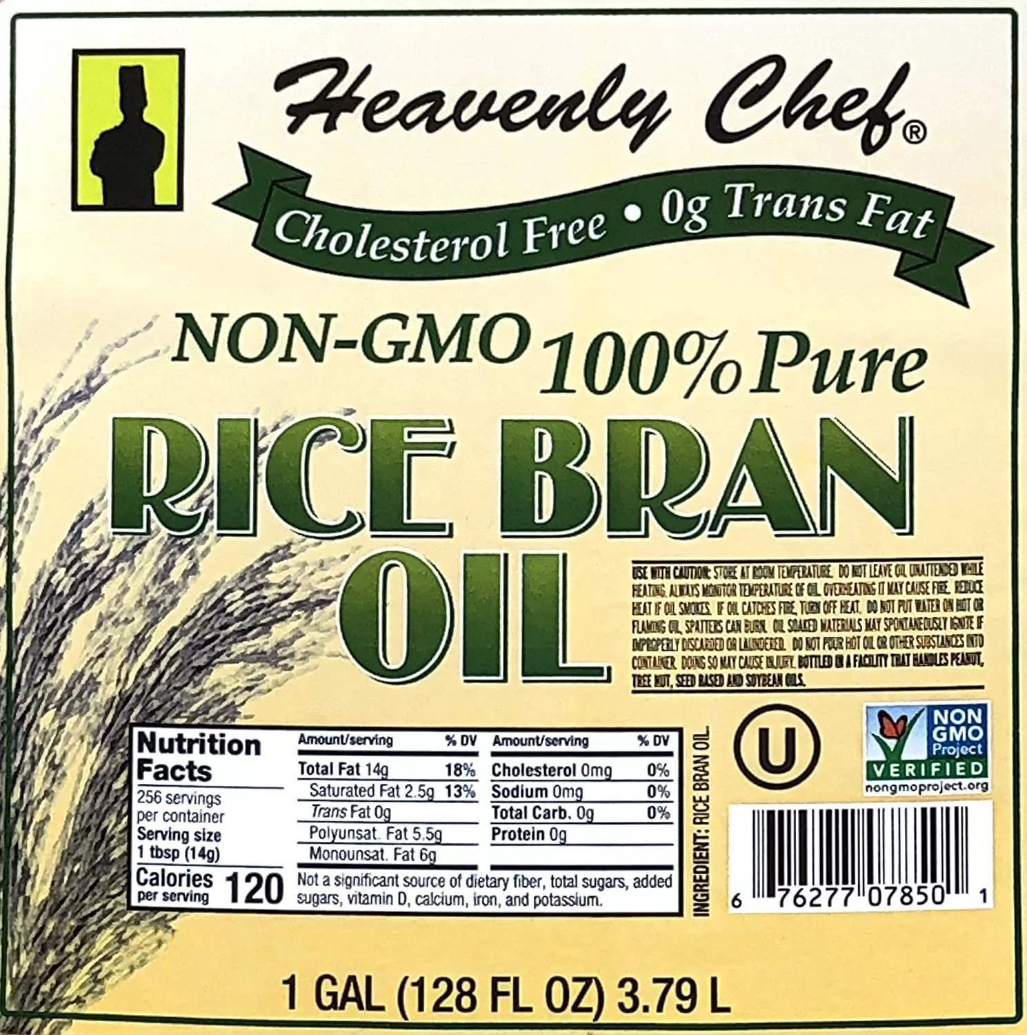 Heavenly Chef, Rice Bran Oil, Kosher, 100% Non-GMO Rice, 1 Gallon, 128 Ounces.
