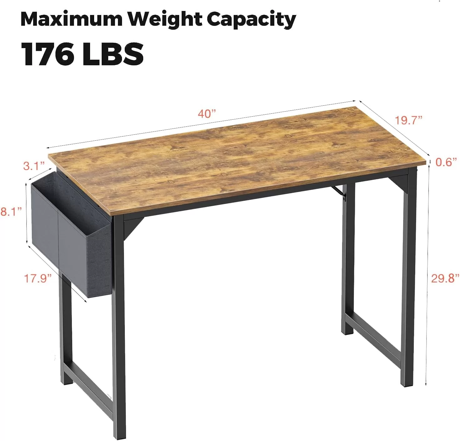 40 Inch Small Computer Desk - Home Office Writing Desk for Small Spaces, Sturdy Simple Study Table, Rustic Brown