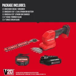 CRAFTSMAN V20 Cordless Handheld Grass Trimmer and Mini Hedge Trimmer Kit (CMCSS800C1),Red