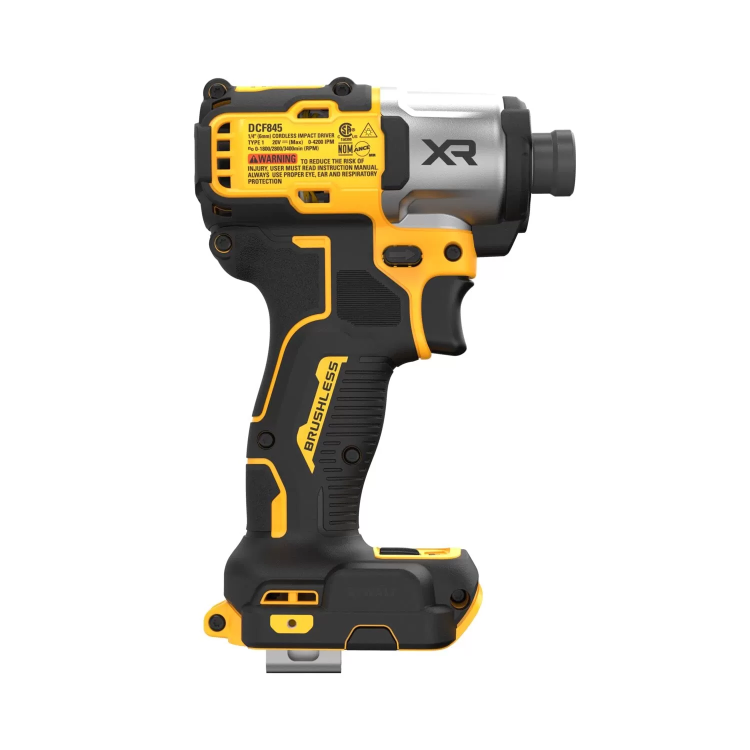 DEWALT 20V MAX XR Impact Driver, Brushless, 1/4", 3-Speed, Bare Tool Only (DCF845B), Yellow, Black