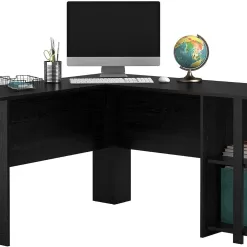 Ameriwood Home Dakota L-Shaped Desk with Bookshelves (Black Ebony Ash)