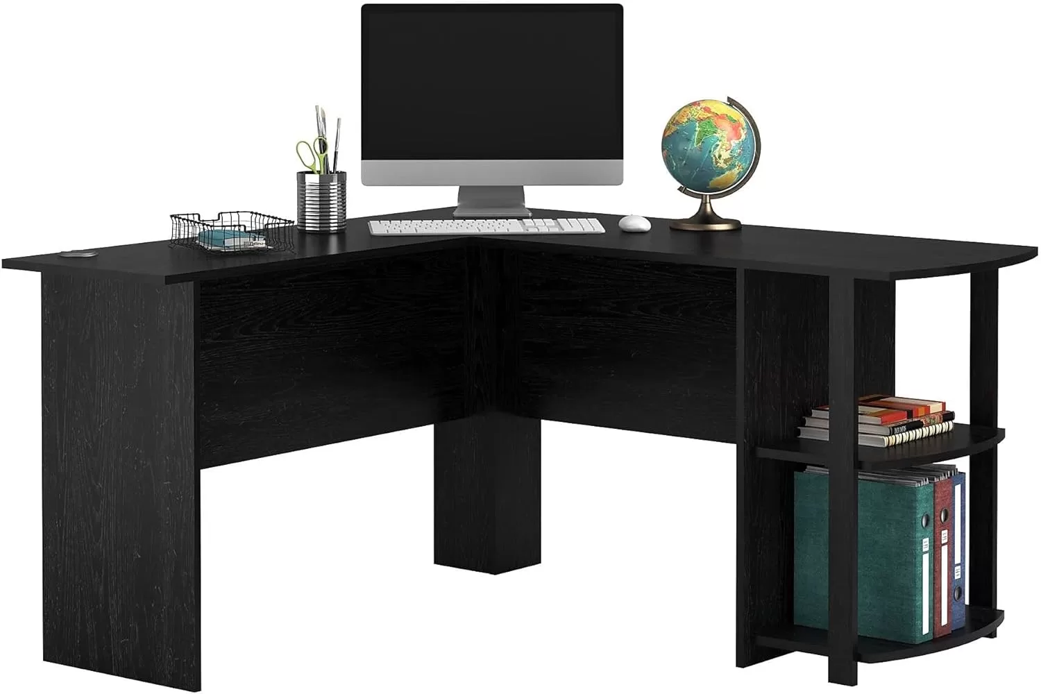 Ameriwood Home Dakota L-Shaped Desk with Bookshelves (Black Ebony Ash)