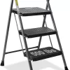 3 Step Ladder, GOLYTON Folding Step Stool with Anti-Slip Wide Pedal & Convenient Handgrip, Grey