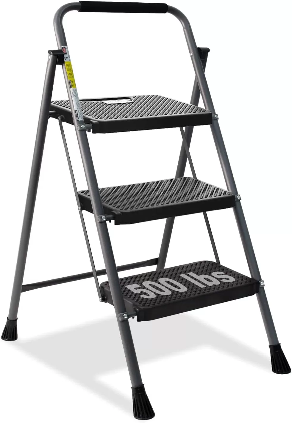 3 Step Ladder, GOLYTON Folding Step Stool with Anti-Slip Wide Pedal & Convenient Handgrip, Grey