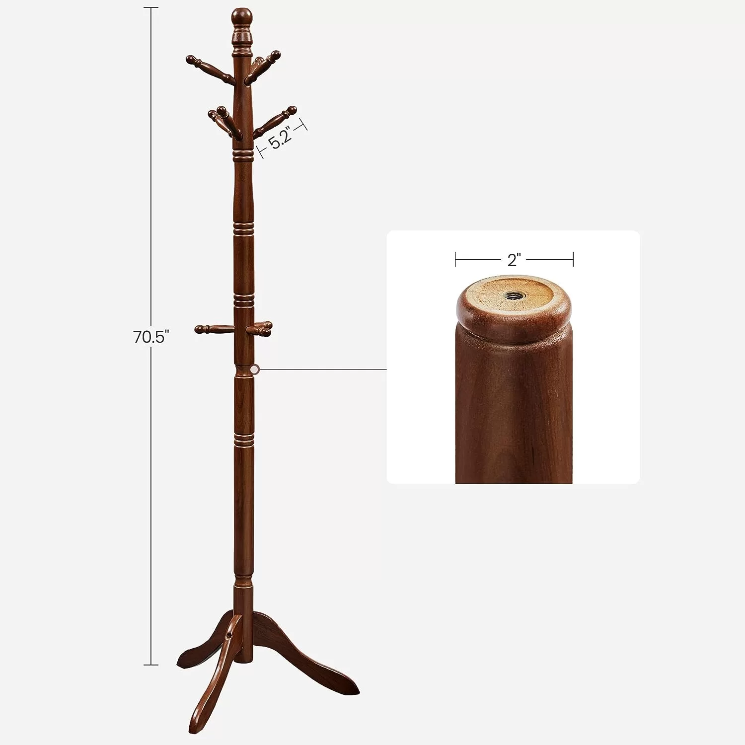 VASAGLE Solid Wood Coat Rack/Stand, Free Standing Hall Coat Tree with 10 Hooks
