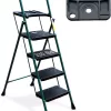 4 Step Ladder, HBTower Folding Step Stool with Tool Platform, Wide Anti-Slip Pedal