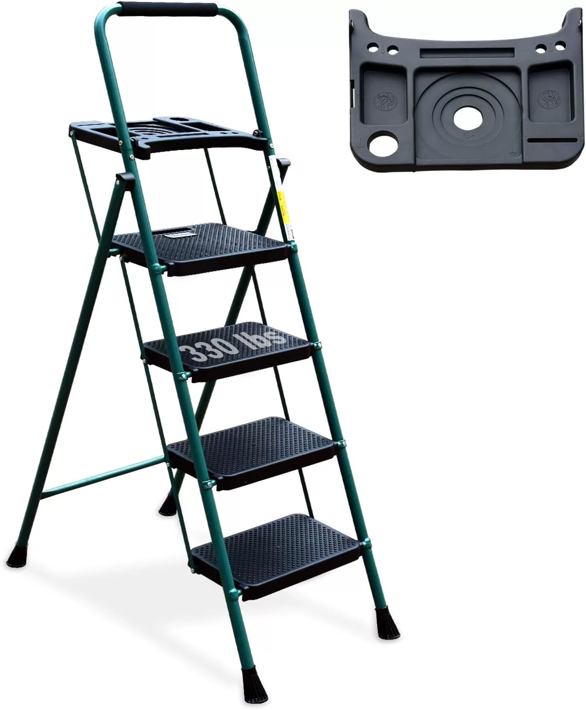 4 Step Ladder, HBTower Folding Step Stool with Tool Platform, Wide Anti-Slip Pedal