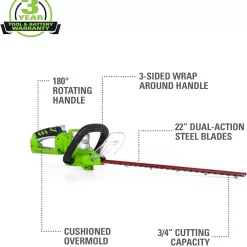 Greenworks 24V 22" Cordless Hedge Trimmer, 2.0Ah Battery and Charger Included