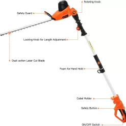GARCARE Electric Pole Hedge Trimmer, Power Hedge Trimmer, 4.8Amp, 600W, Corded